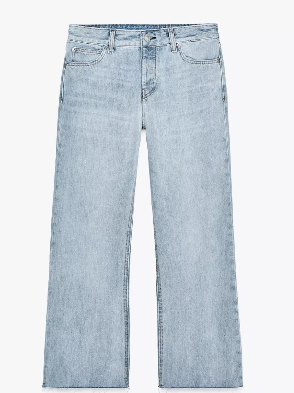ZARA Light Blue Wide-Leg Jeans with Yellow Topstitching